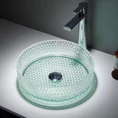 أحواض السفن الزجاجية الأسطوانية H112mm ، حوض غسيل Art 14 Inch أخضر فاتح