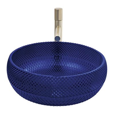 أحواض السفن الزجاجية الكريستالية اللون الأزرق الملكي بالوعة كونترتوب