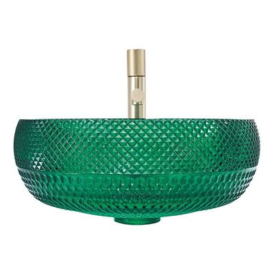 أحواض أوعية زجاجية مستديرة على الطراز الأوروبي أحواض غسيل الحمام الكريستالية اللون الأخضر