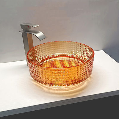 حوض غسيل زجاج كريستال ملون Oranger مزين بالوعة الحمام كونترتوب