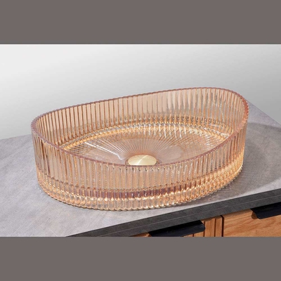 لون اللون 500*370*140mm حوض غسل الزجاجي لا تدفق لتحقيق توفير المساحة
